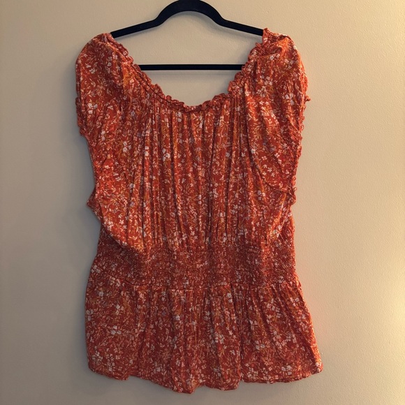 Old Navy Women’s Orange Floral-Print Smocked Peplum Blouse Size 3X - Picture 7 of 9